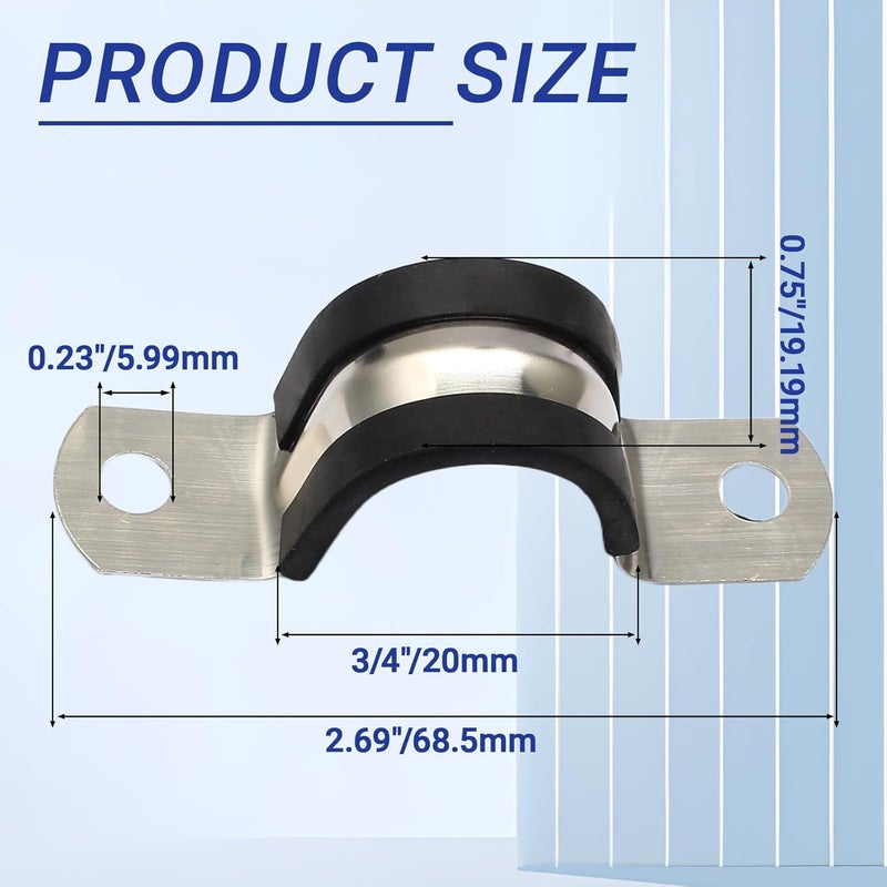 Jersvimc 10PCS Reinforced Rigid Pipe Strap Clamp 3/4 Inch Conduit Clamp with Rubber Straps, Pipe Brackets for Mounting 2 Hole U Clamps Brackets Strap Hanger Tube Tension Clips Heavy Duty - Image 3